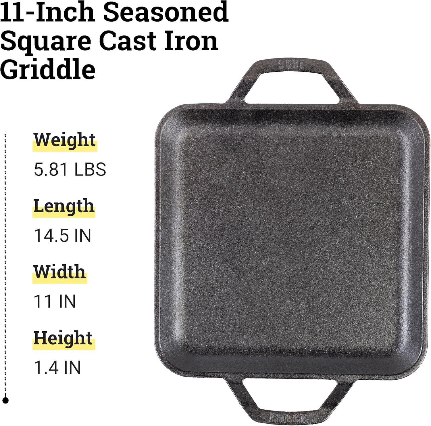 imageLodge 11quot Cast Iron Square Griddle Chef Collection For Indoor ampamp Outdoor Cooking Superior Heat Retention Durable Cast Iron Seasoned Kitchen Griddle