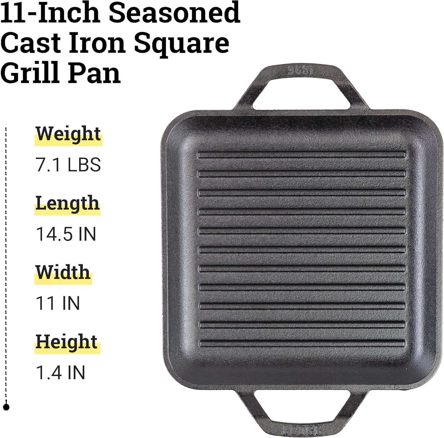 imageLodge 11quot Cast Iron Square Grill Pan Chef Collection PreSeasoned Cast Iron Pan Versatile Cooking Indoor ampamp Outdoor Use Incredible Heat Retention