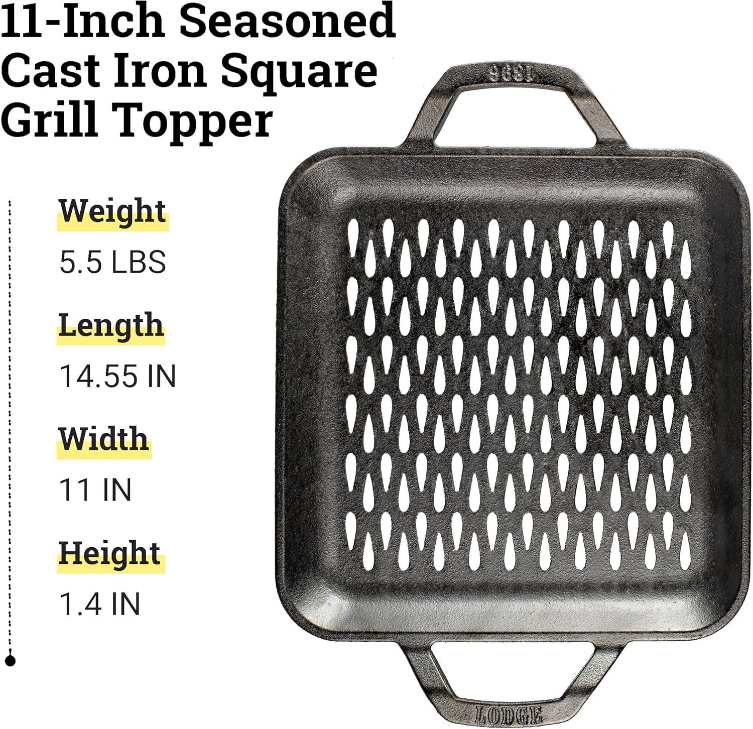 imageLodge 11quot Cast Iron Square Grill Topper Chef Collection Made in the USA PreSeasoned For Indoor ampamp Outdoor Cooking Durable Grill Topper