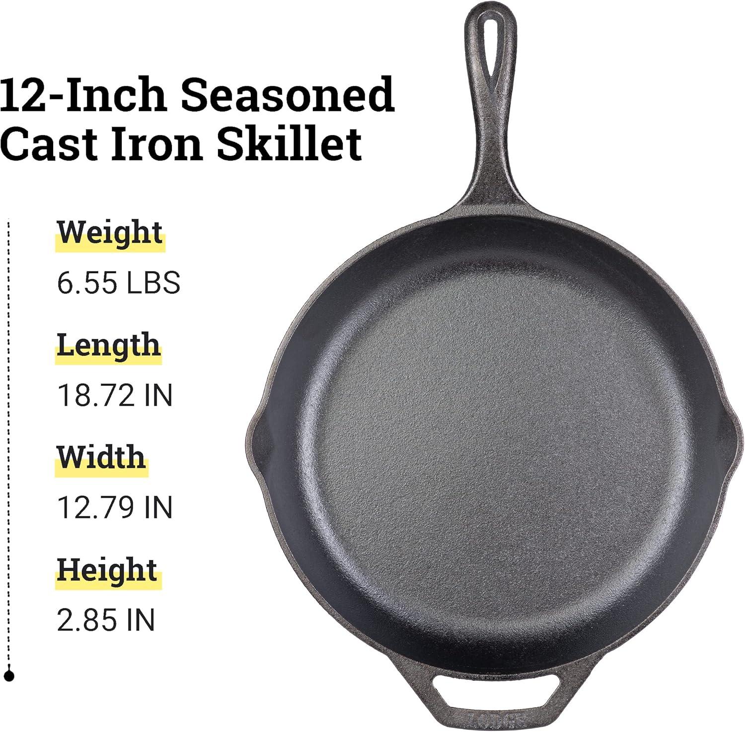 imageLodge 12quot Cast Iron Skillet Chef Collection Perfect Sear Ergonomic Handles Superior Heat Retention Cast Iron Cookware ampamp Skillet