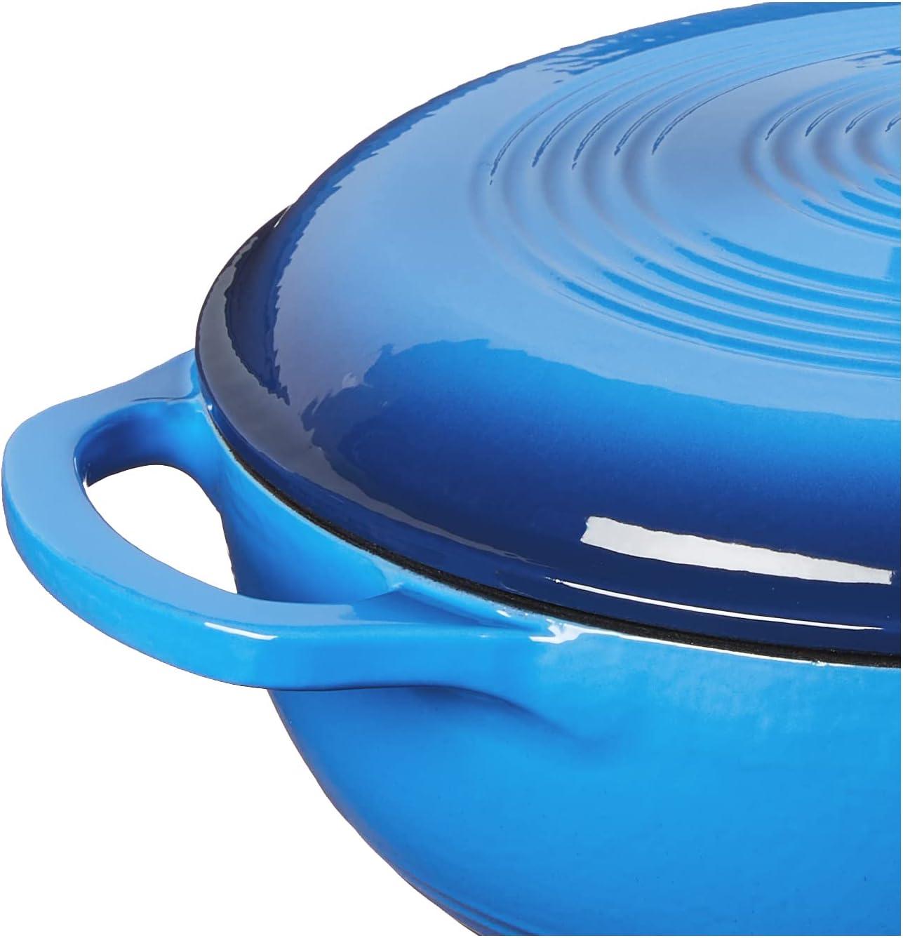 imageLodge 3 Quart Enameled Cast Iron Dutch Oven with Lid Dual Handles Oven Safe up to 500 F or on Stovetop Use to Marinate Cook Bake Refrigerate and Serve Caribbean BlueCaribbean Blue