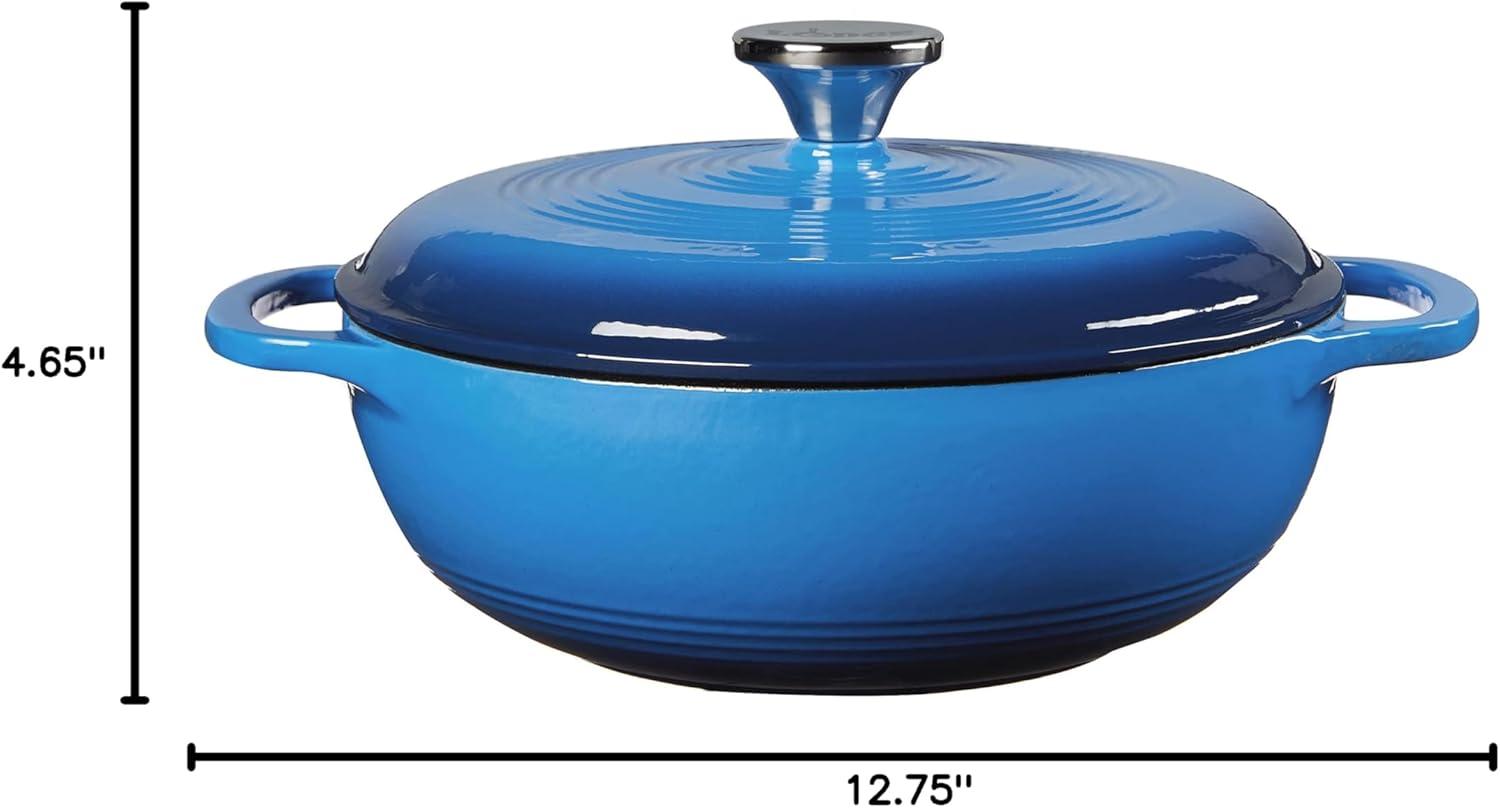 imageLodge 3 Quart Enameled Cast Iron Dutch Oven with Lid Dual Handles Oven Safe up to 500 F or on Stovetop Use to Marinate Cook Bake Refrigerate and Serve Caribbean BlueCaribbean Blue