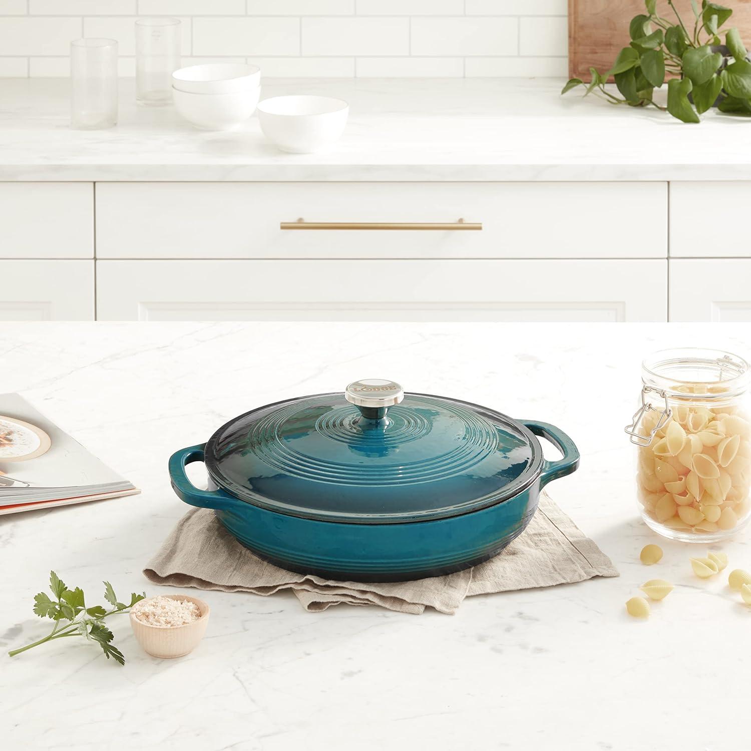 imageLodge 36 Quart Enameled Cast Iron Oval Casserole With Lid Dual Handles Oven Safe up to 500 F or on Stovetop Use to Marinate Cook Bake Refrigerate and Serve Island Spice RedLagoon Gradated