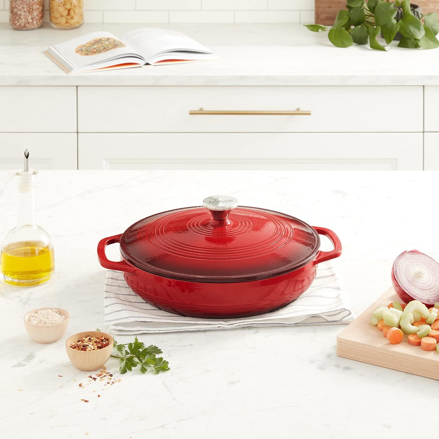 imageLodge 36 Quart Enameled Cast Iron Oval Casserole With Lid Dual Handles Oven Safe up to 500 F or on Stovetop Use to Marinate Cook Bake Refrigerate and Serve Island Spice RedIsland Spice Red