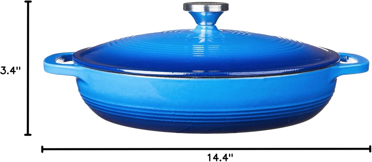imageLodge 36 Quart Enameled Cast Iron Oval Casserole With Lid Dual Handles Oven Safe up to 500 F or on Stovetop Use to Marinate Cook Bake Refrigerate and Serve Island Spice RedCaribbean Blue