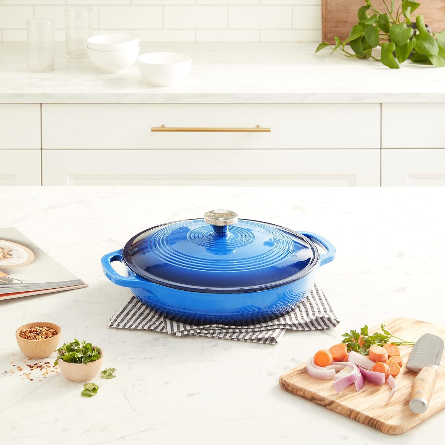 imageLodge 36 Quart Enameled Cast Iron Oval Casserole With Lid Dual Handles Oven Safe up to 500 F or on Stovetop Use to Marinate Cook Bake Refrigerate and Serve Island Spice RedCaribbean Blue