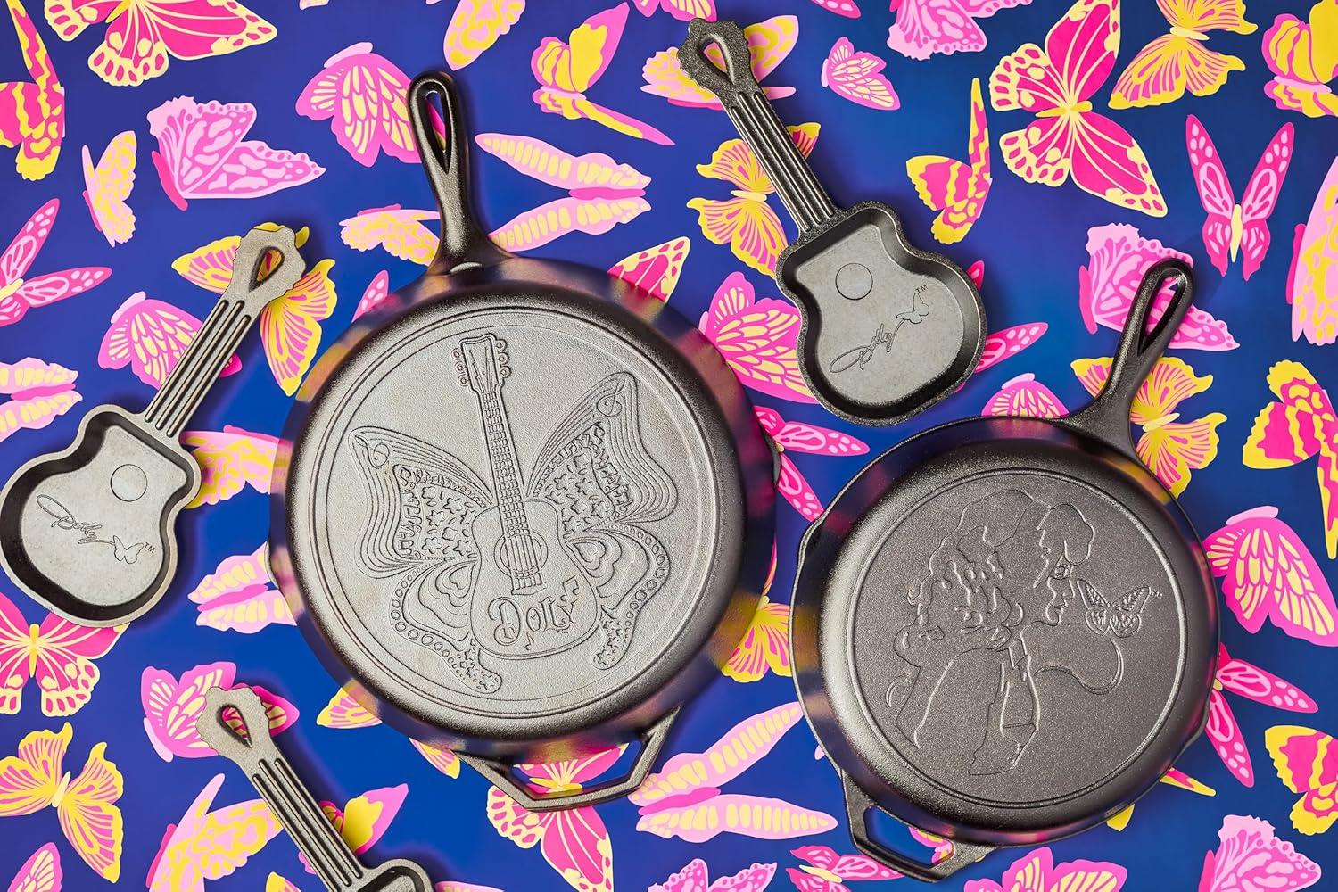 imageLodge 45 Inch Dolly Parton Mini Rockstar Cast Iron Guitar Skillet Hand Wash Only Collectors Piece Cast Iron Skillet for Single Serve or Decorative Use45 inch