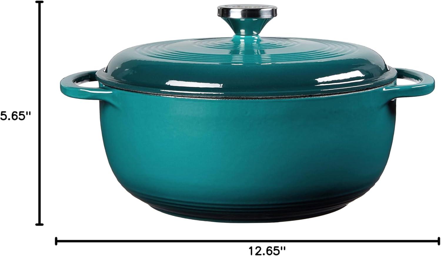 imageLodge 45 Quart Enameled Cast Iron Dutch Oven with Lid Dual Handles Oven Safe up to 500 F or on Stovetop Use to Marinate Cook Bake Refrigerate and Serve Island Spice RedLagoon