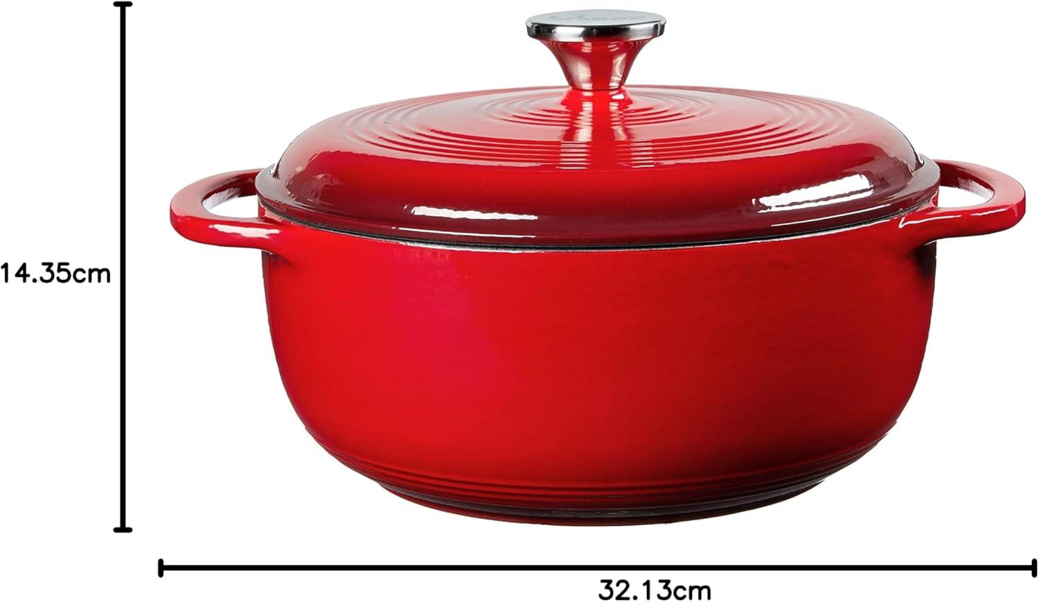 imageLodge 45 Quart Enameled Cast Iron Dutch Oven with Lid Dual Handles Oven Safe up to 500 F or on Stovetop Use to Marinate Cook Bake Refrigerate and Serve Island Spice RedIsland Spice Red