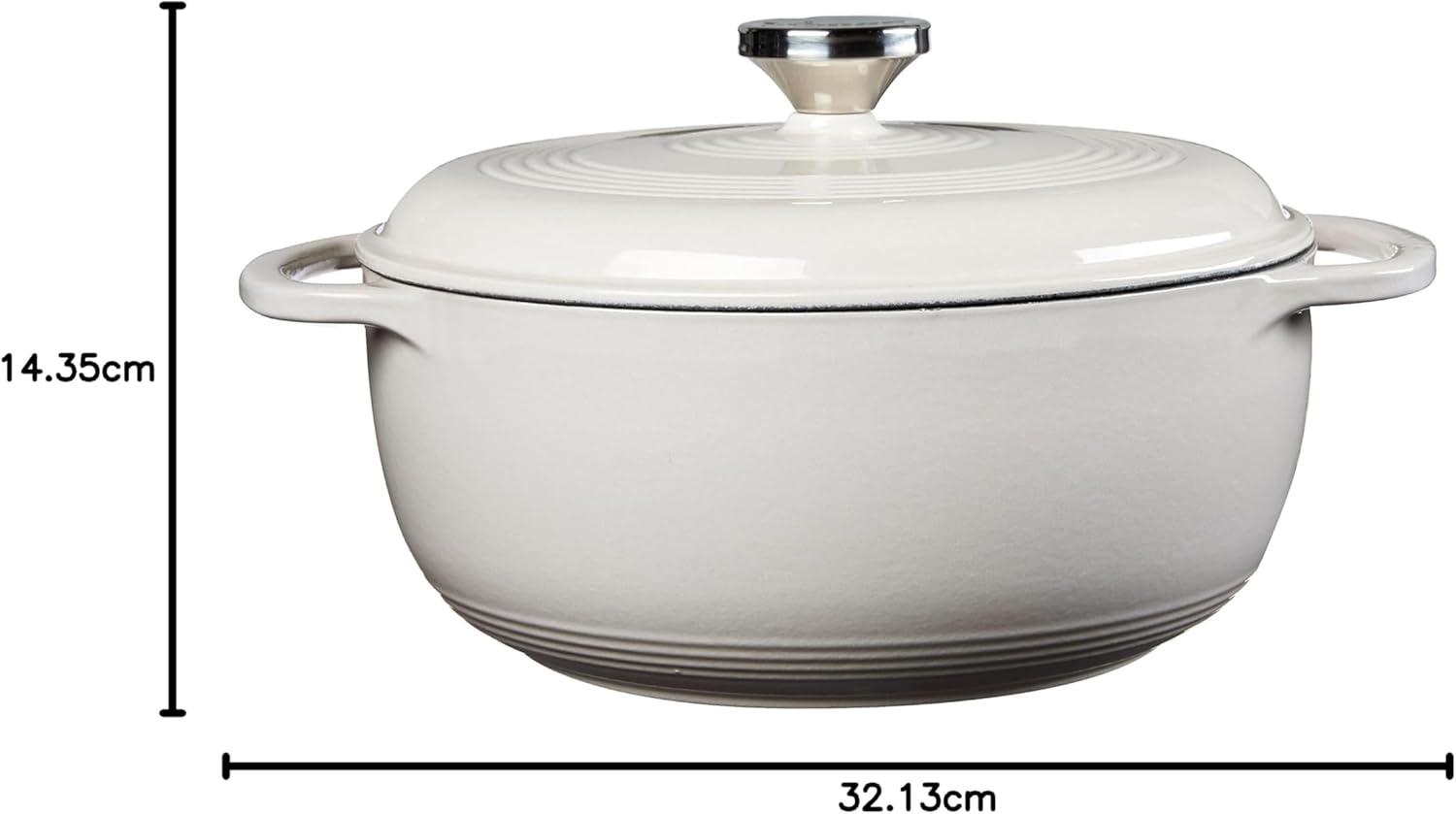 imageLodge 45 Quart Enameled Cast Iron Dutch Oven with Lid Dual Handles Oven Safe up to 500 F or on Stovetop Use to Marinate Cook Bake Refrigerate and Serve Island Spice RedOyster White
