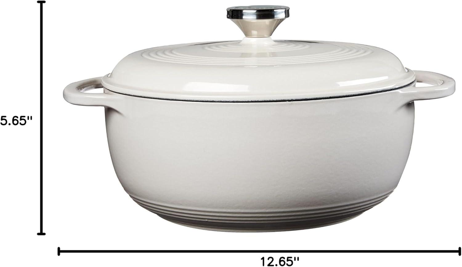 imageLodge 45 Quart Enameled Cast Iron Dutch Oven with Lid Dual Handles Oven Safe up to 500 F or on Stovetop Use to Marinate Cook Bake Refrigerate and Serve Island Spice RedOyster White