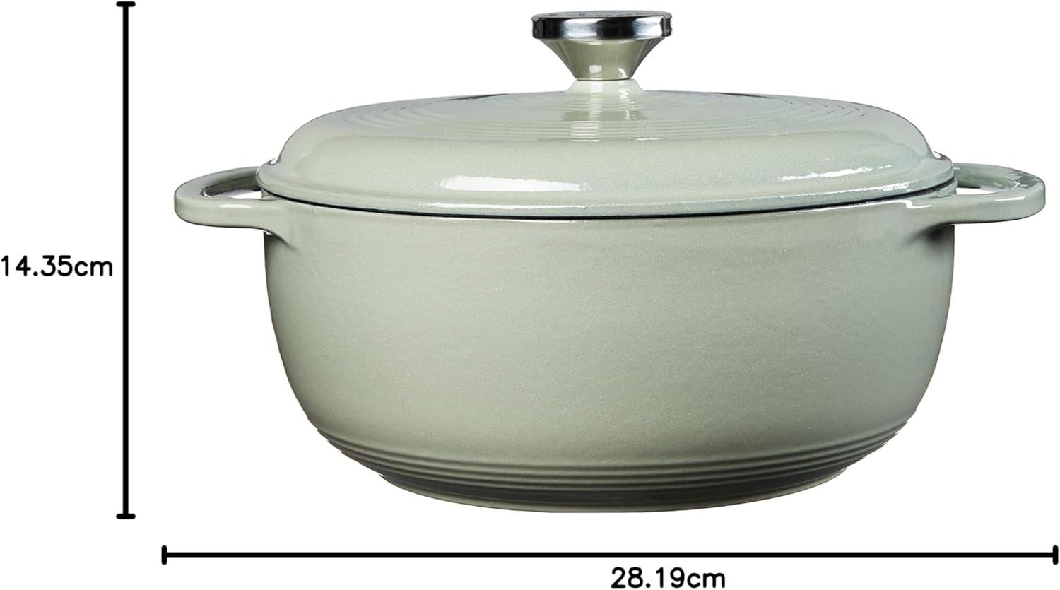 imageLodge 45 Quart Enameled Cast Iron Dutch Oven with Lid Dual Handles Oven Safe up to 500 F or on Stovetop Use to Marinate Cook Bake Refrigerate and Serve Island Spice RedDesert Sage
