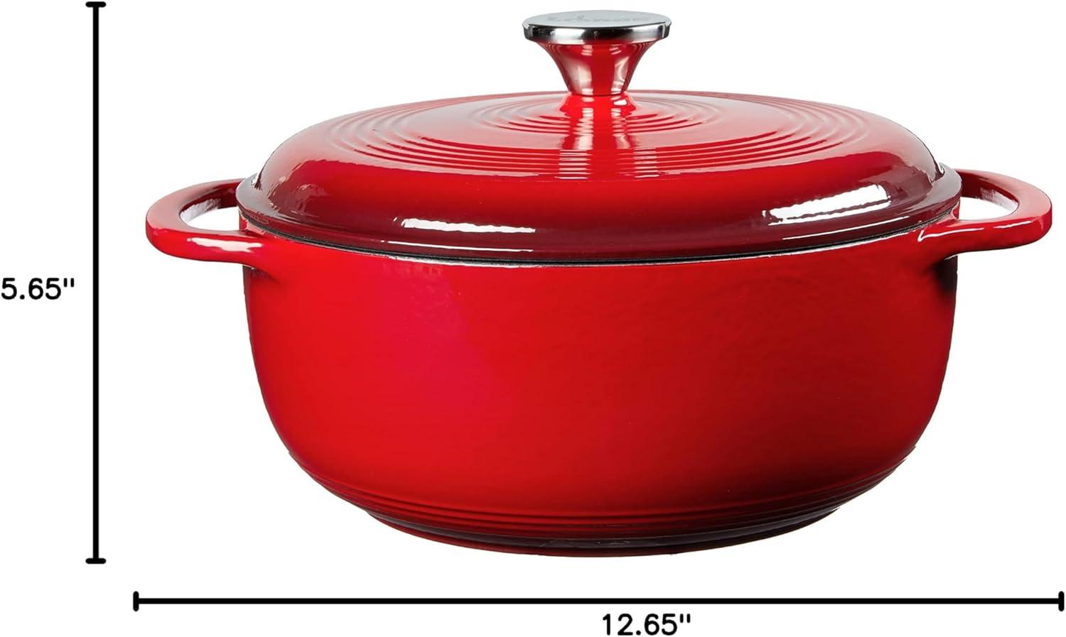 imageLodge 45 Quart Enameled Cast Iron Dutch Oven with Lid Dual Handles Oven Safe up to 500 F or on Stovetop Use to Marinate Cook Bake Refrigerate and Serve Island Spice RedIsland Spice Red