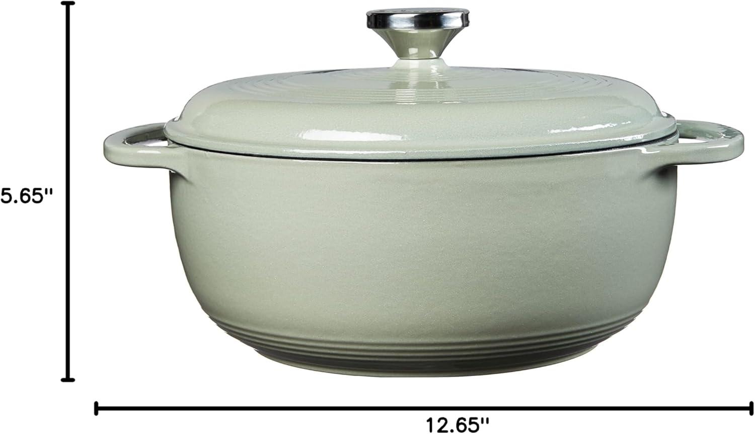 imageLodge 45 Quart Enameled Cast Iron Dutch Oven with Lid Dual Handles Oven Safe up to 500 F or on Stovetop Use to Marinate Cook Bake Refrigerate and Serve Island Spice RedDesert Sage