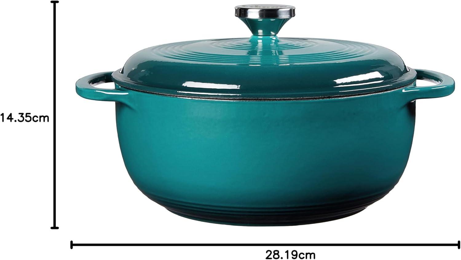 imageLodge 45 Quart Enameled Cast Iron Dutch Oven with Lid Dual Handles Oven Safe up to 500 F or on Stovetop Use to Marinate Cook Bake Refrigerate and Serve Island Spice RedLagoon