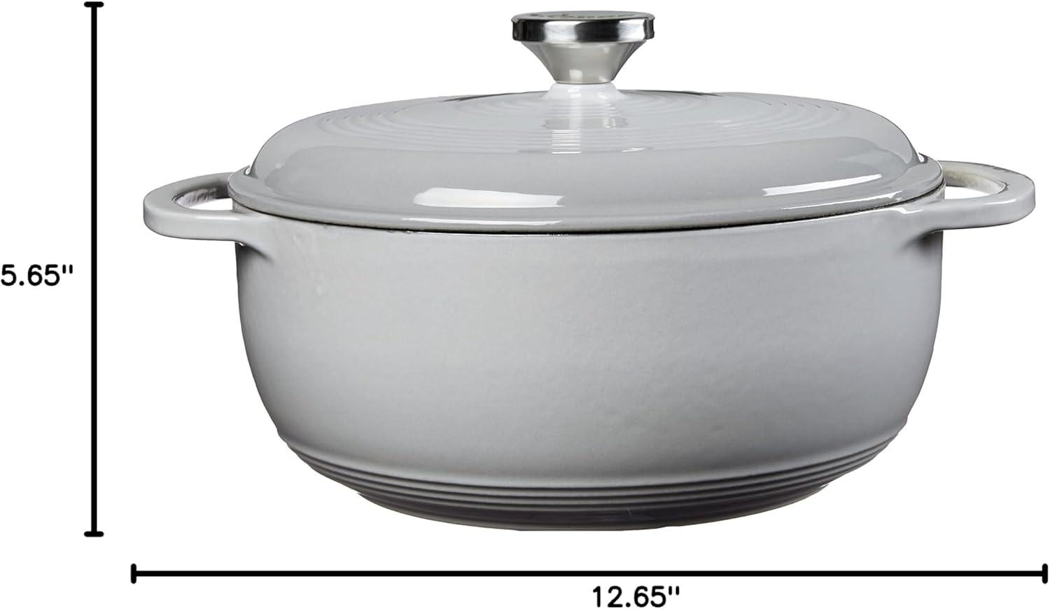 imageLodge 45 Quart Enameled Cast Iron Dutch Oven with Lid Dual Handles Oven Safe up to 500 F or on Stovetop Use to Marinate Cook Bake Refrigerate and Serve Island Spice RedGray