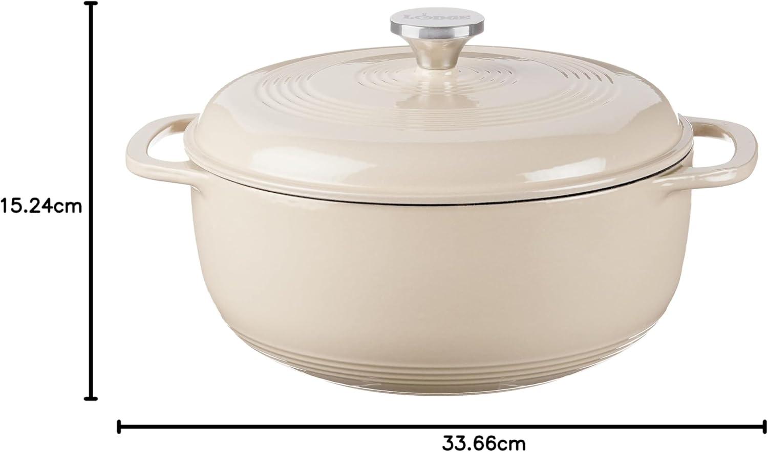imageLodge 6 Quart Enameled Cast Iron Dutch Oven with Lid Dual Handles Oven Safe up to 500 F or on Stovetop Use to Marinate Cook Bake Refrigerate and Serve Desert SageSandalwood