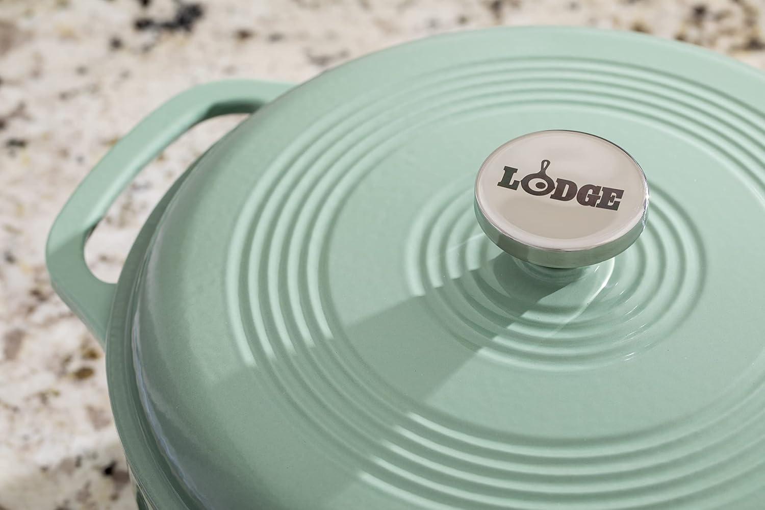 imageLodge 6 Quart Enameled Cast Iron Dutch Oven with Lid Dual Handles Oven Safe up to 500 F or on Stovetop Use to Marinate Cook Bake Refrigerate and Serve Desert SageDesert Sage