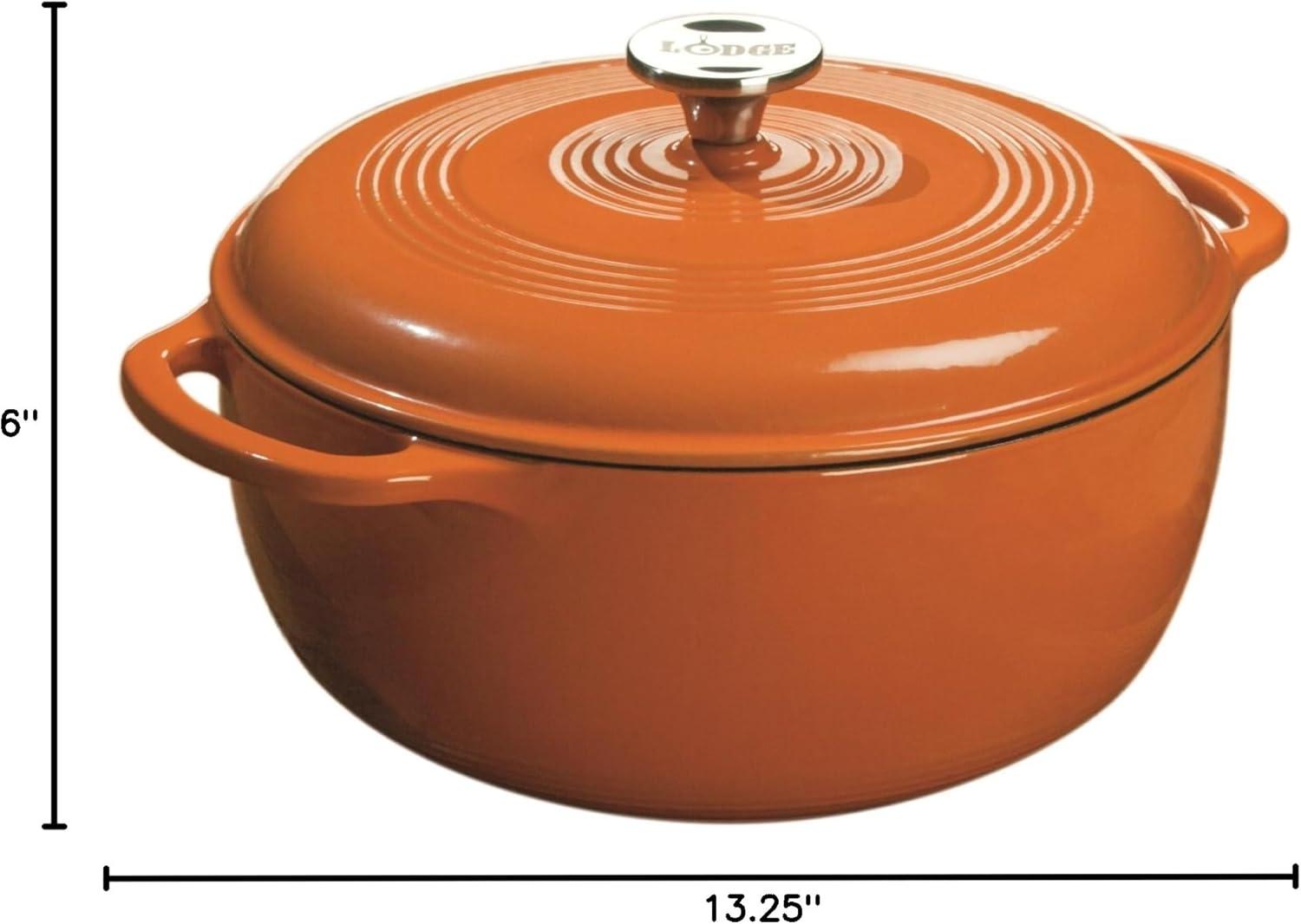 imageLodge 6 Quart Enameled Cast Iron Dutch Oven with Lid Dual Handles Oven Safe up to 500 F or on Stovetop Use to Marinate Cook Bake Refrigerate and Serve Desert SagePumpkin