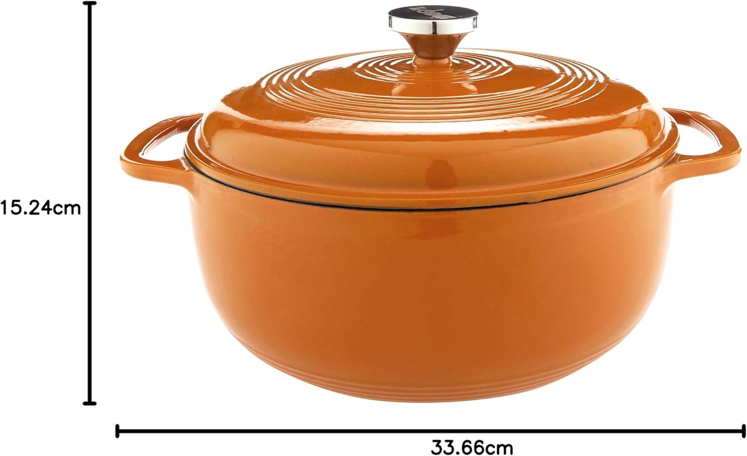 imageLodge 6 Quart Enameled Cast Iron Dutch Oven with Lid Dual Handles Oven Safe up to 500 F or on Stovetop Use to Marinate Cook Bake Refrigerate and Serve Desert SageApricot