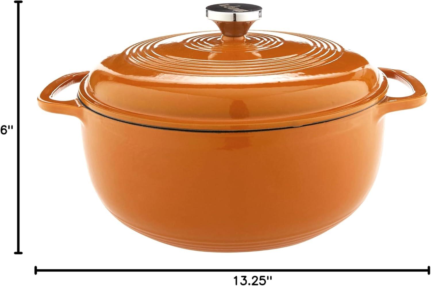 imageLodge 6 Quart Enameled Cast Iron Dutch Oven with Lid Dual Handles Oven Safe up to 500 F or on Stovetop Use to Marinate Cook Bake Refrigerate and Serve Desert SageApricot