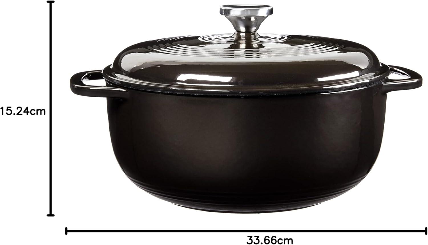 imageLodge 6 Quart Enameled Cast Iron Dutch Oven with Lid Dual Handles Oven Safe up to 500 F or on Stovetop Use to Marinate Cook Bake Refrigerate and Serve Desert SageMidnight Chrome