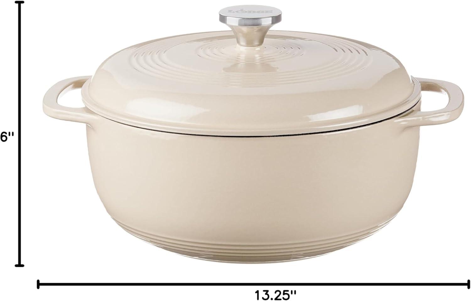 imageLodge 6 Quart Enameled Cast Iron Dutch Oven with Lid Dual Handles Oven Safe up to 500 F or on Stovetop Use to Marinate Cook Bake Refrigerate and Serve Desert SageSandalwood