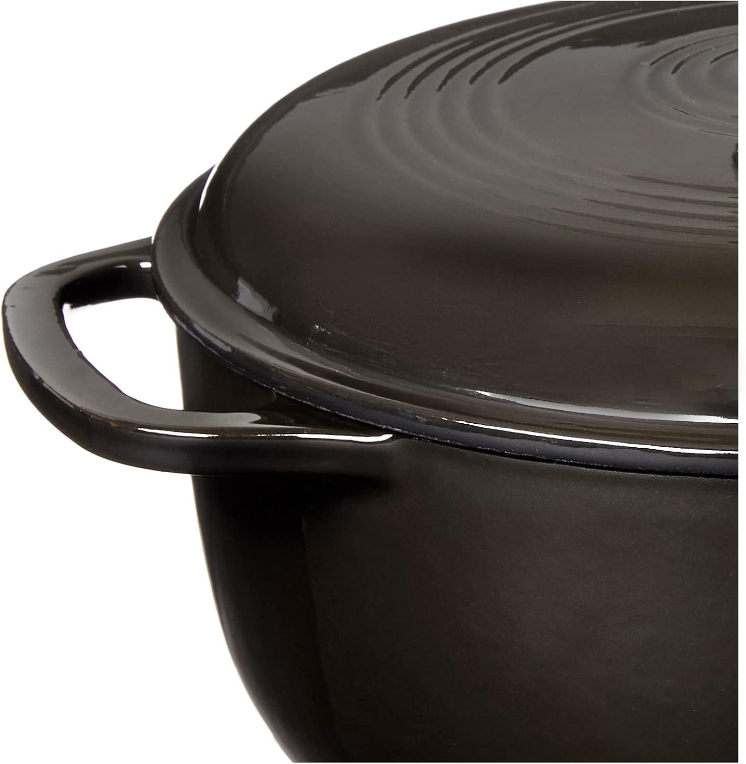 imageLodge 6 Quart Enameled Cast Iron Dutch Oven with Lid Dual Handles Oven Safe up to 500 F or on Stovetop Use to Marinate Cook Bake Refrigerate and Serve Desert SageMidnight Chrome