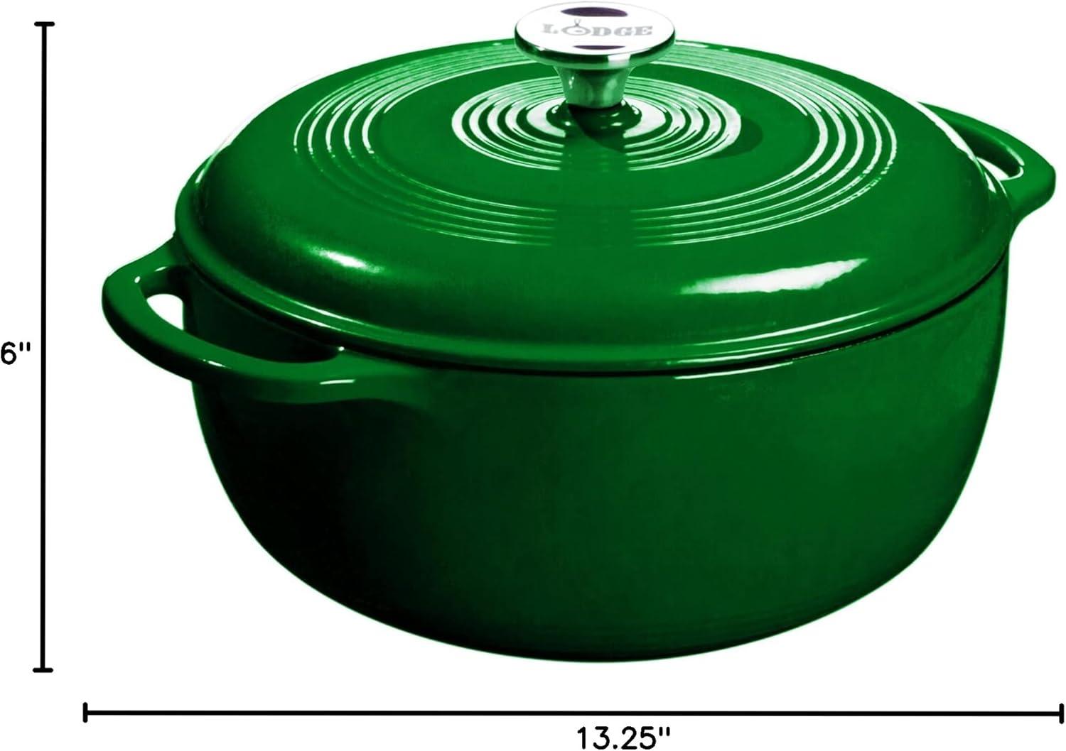 imageLodge 6 Quart Enameled Cast Iron Dutch Oven with Lid Dual Handles Oven Safe up to 500 F or on Stovetop Use to Marinate Cook Bake Refrigerate and Serve Desert SageEvergreen
