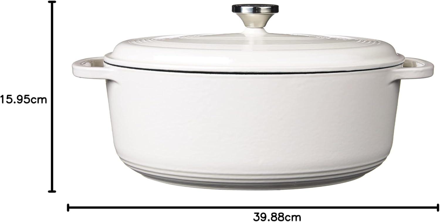 imageLodge 7 Quart Enameled Cast Iron Oval Dutch Oven with Lid Dual Handles Oven Safe up to 500 F or on Stovetop Use to Marinate Cook Bake Refrigerate and Serve Oyster WhiteOyster White
