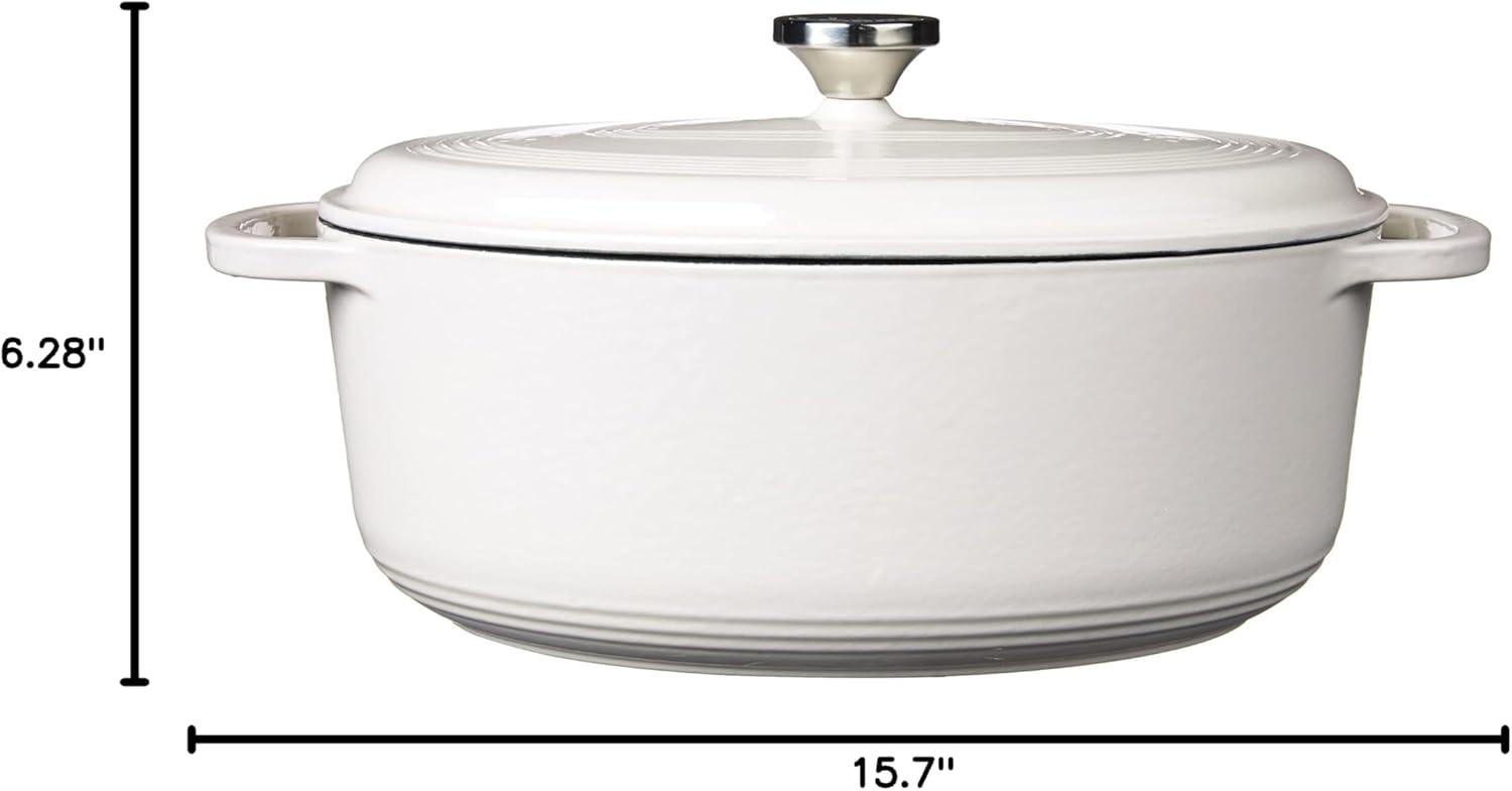 imageLodge 7 Quart Enameled Cast Iron Oval Dutch Oven with Lid Dual Handles Oven Safe up to 500 F or on Stovetop Use to Marinate Cook Bake Refrigerate and Serve Oyster WhiteOyster White