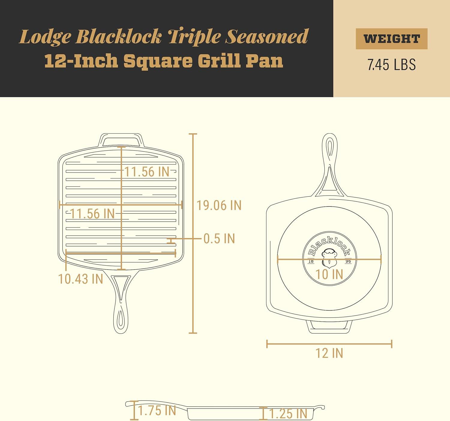 imageLodge Blacklock 12 Inch Triple Seasoned Cast Iron Grill Pan Lightweight Design Natural Non Stick Pans Cast Iron Square Grill Pan Lasts 100 Years