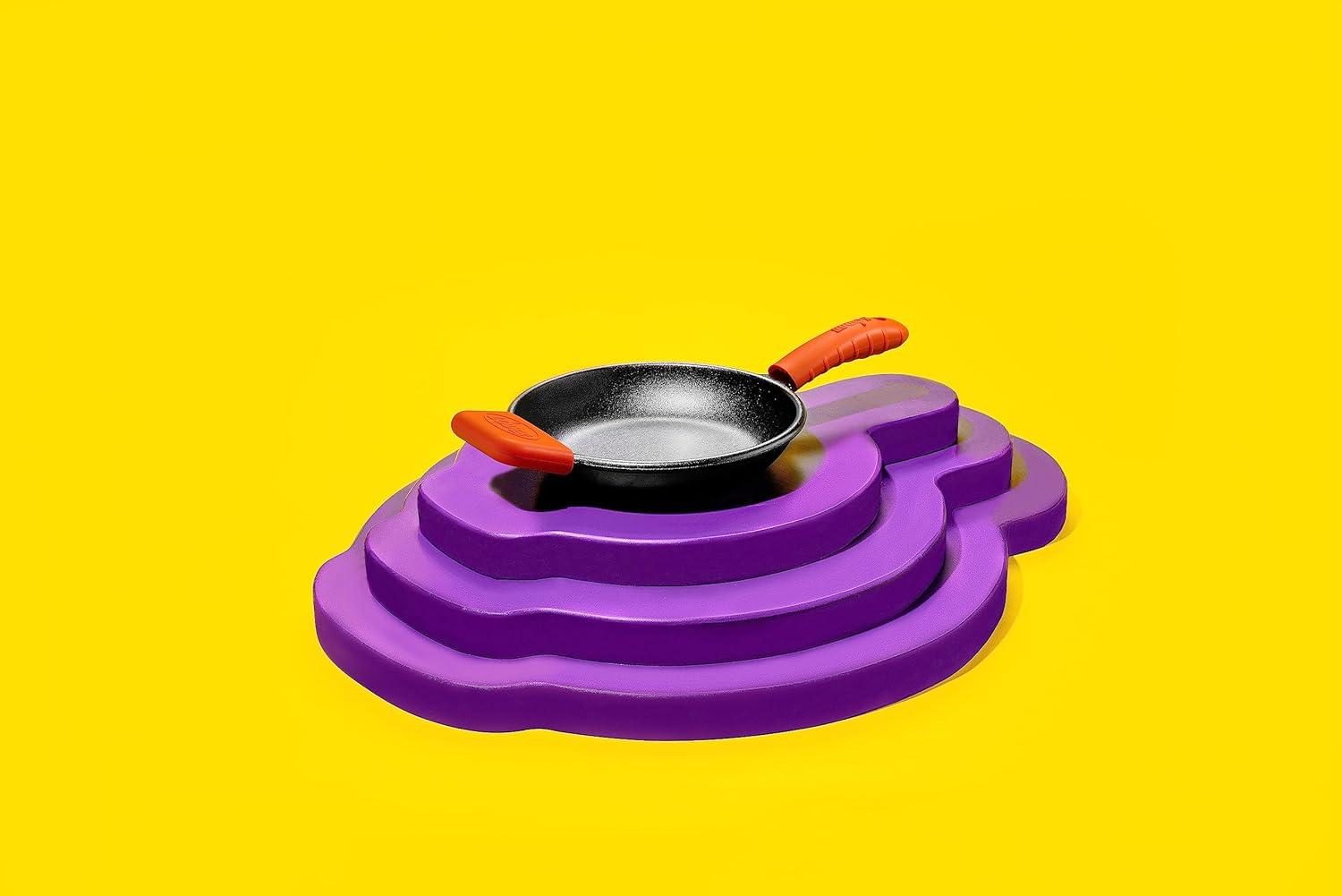 imageLodge Bold Silicone Assist Handle Holder Dishwasher Safe Hot Handle Holder Upgraded Design for Lodge Bold Products Only Heat Protection Up to 450 Vivid PurpleFiery Orange