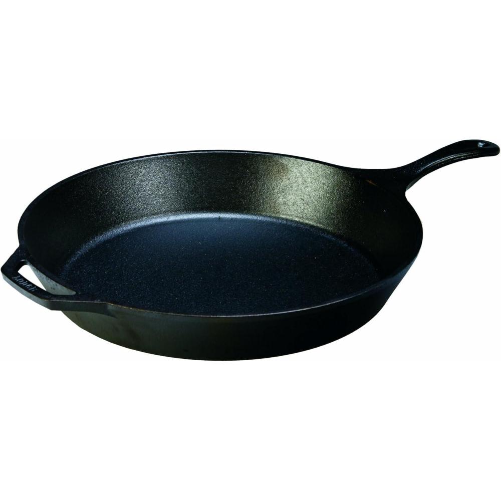imageLodge 1025 Inch Cast Iron Skillet  PreSeasoned Frying Pan with Teardrop Handle  Oven Stovetop Grill ampamp Campfire Use  Made in USA  Durable NonToxic EvenHeating Cookware  Black15 Inch