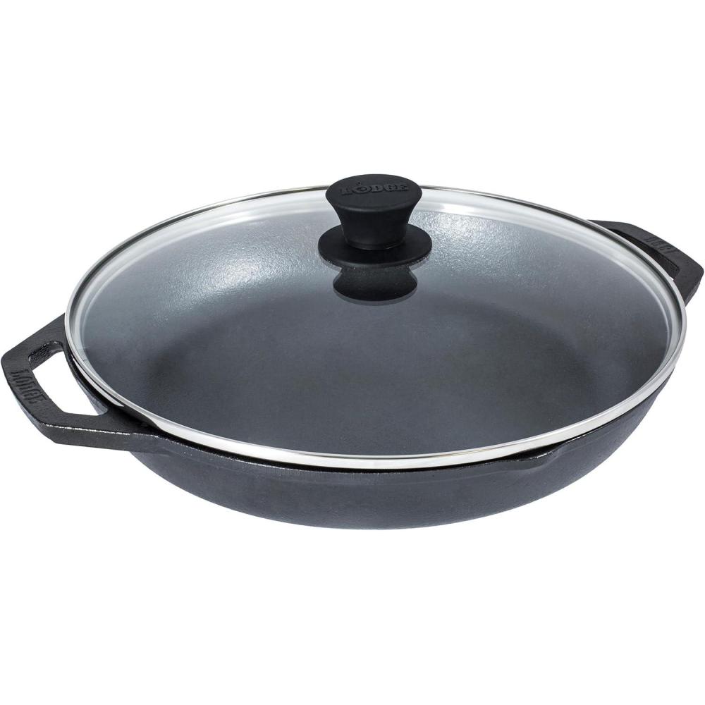 imageLodge 12 Inch Cast Iron Everyday Pan Chef Collection Use on Oven Stove Grill or Fire Easy to Clean Cast Iron Pan with Lid Durable Cookware