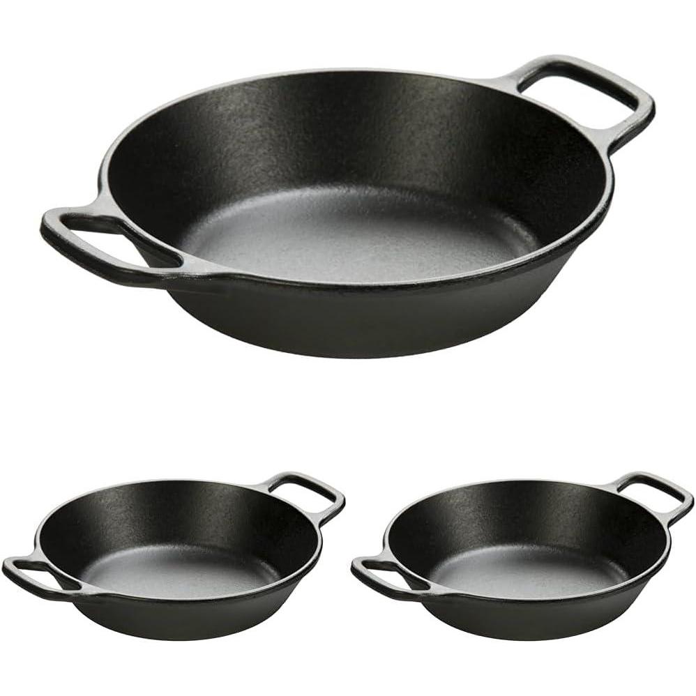 imageLodge 12 Inch PreSeasoned Cast Iron Skillet  Dual Assist Handles  Use in the Oven on the Stove on the Grill or Over a Campfire  Black8 Inch Pack of 3