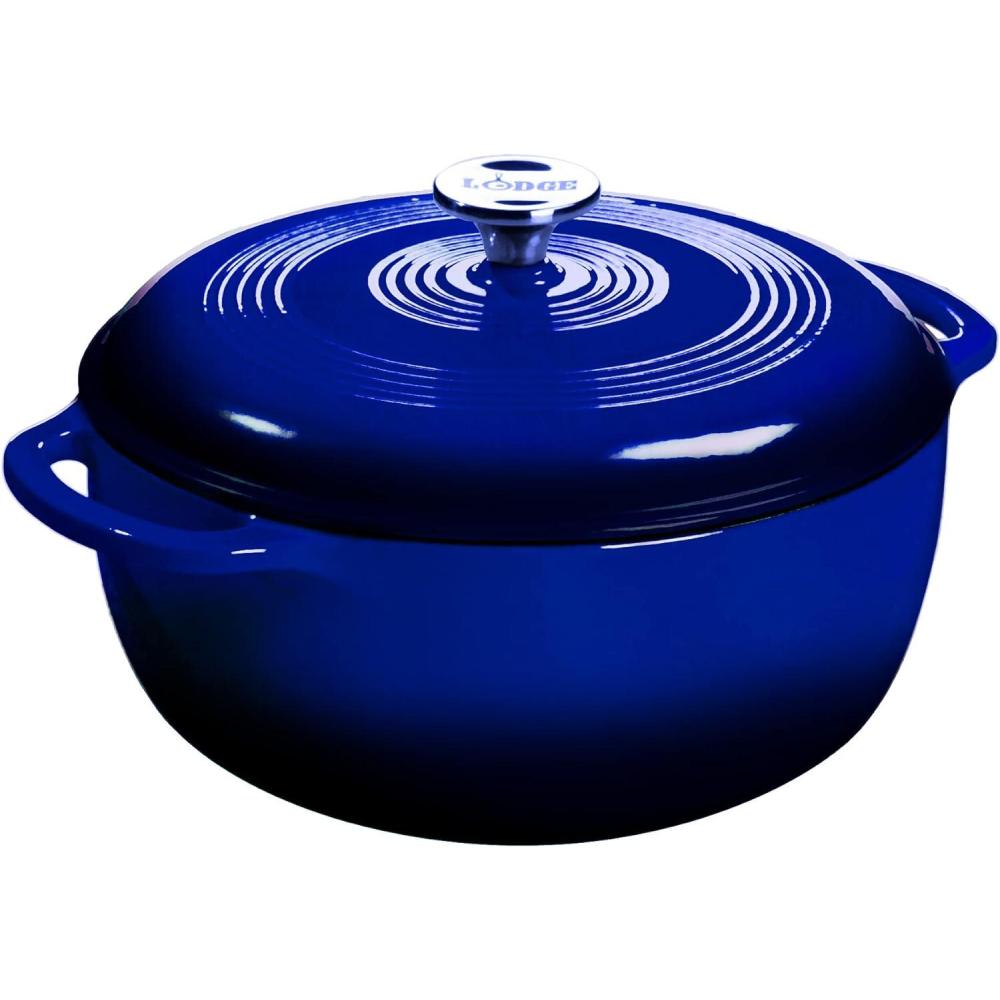 imageLodge 3 Quart Enameled Cast Iron Dutch Oven with Lid Dual Handles Oven Safe up to 500 F or on Stovetop Use to Marinate Cook Bake Refrigerate and Serve Caribbean BlueIndigo