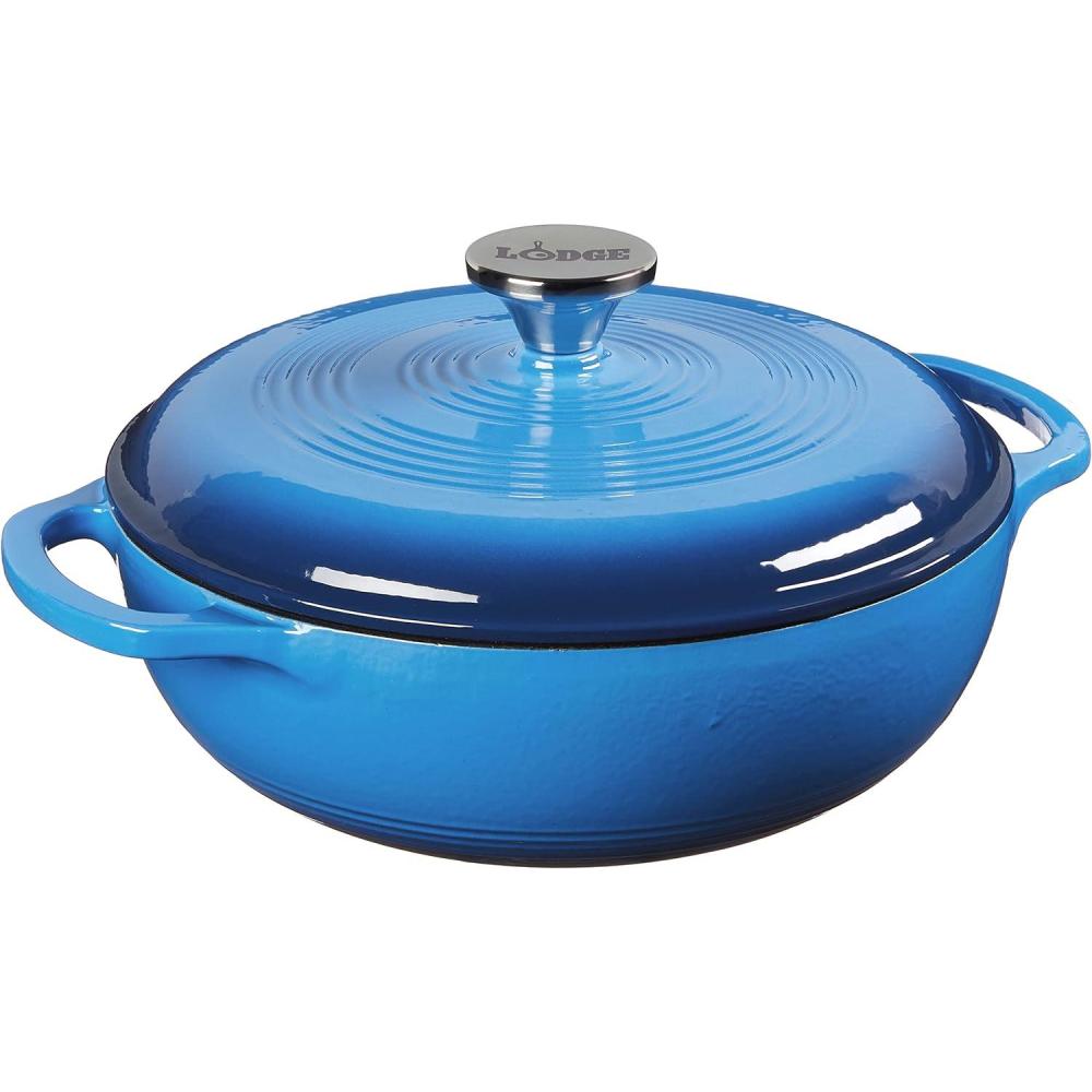 imageLodge 3 Quart Enameled Cast Iron Dutch Oven with Lid Dual Handles Oven Safe up to 500 F or on Stovetop Use to Marinate Cook Bake Refrigerate and Serve Caribbean BlueCaribbean Blue