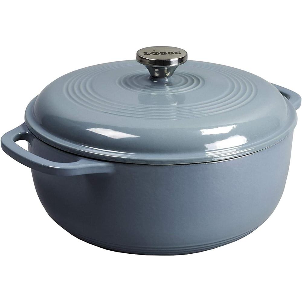 imageLodge 3 Quart Enameled Cast Iron Dutch Oven with Lid Dual Handles Oven Safe up to 500 F or on Stovetop Use to Marinate Cook Bake Refrigerate and Serve Caribbean BlueStorm Blue