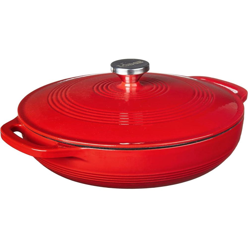 imageLodge 36 Quart Enameled Cast Iron Oval Casserole With Lid Dual Handles Oven Safe up to 500 F or on Stovetop Use to Marinate Cook Bake Refrigerate and Serve Island Spice RedSolid Red