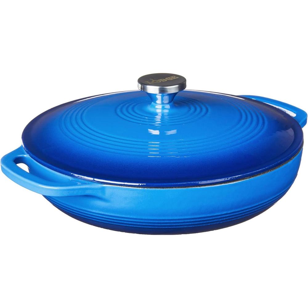 imageLodge 36 Quart Enameled Cast Iron Oval Casserole With Lid Dual Handles Oven Safe up to 500 F or on Stovetop Use to Marinate Cook Bake Refrigerate and Serve Island Spice RedCaribbean Blue