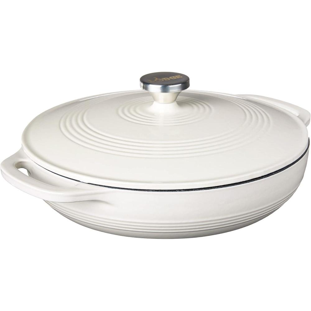 imageLodge 36 Quart Enameled Cast Iron Oval Casserole With Lid Dual Handles Oven Safe up to 500 F or on Stovetop Use to Marinate Cook Bake Refrigerate and Serve Island Spice RedOyster White