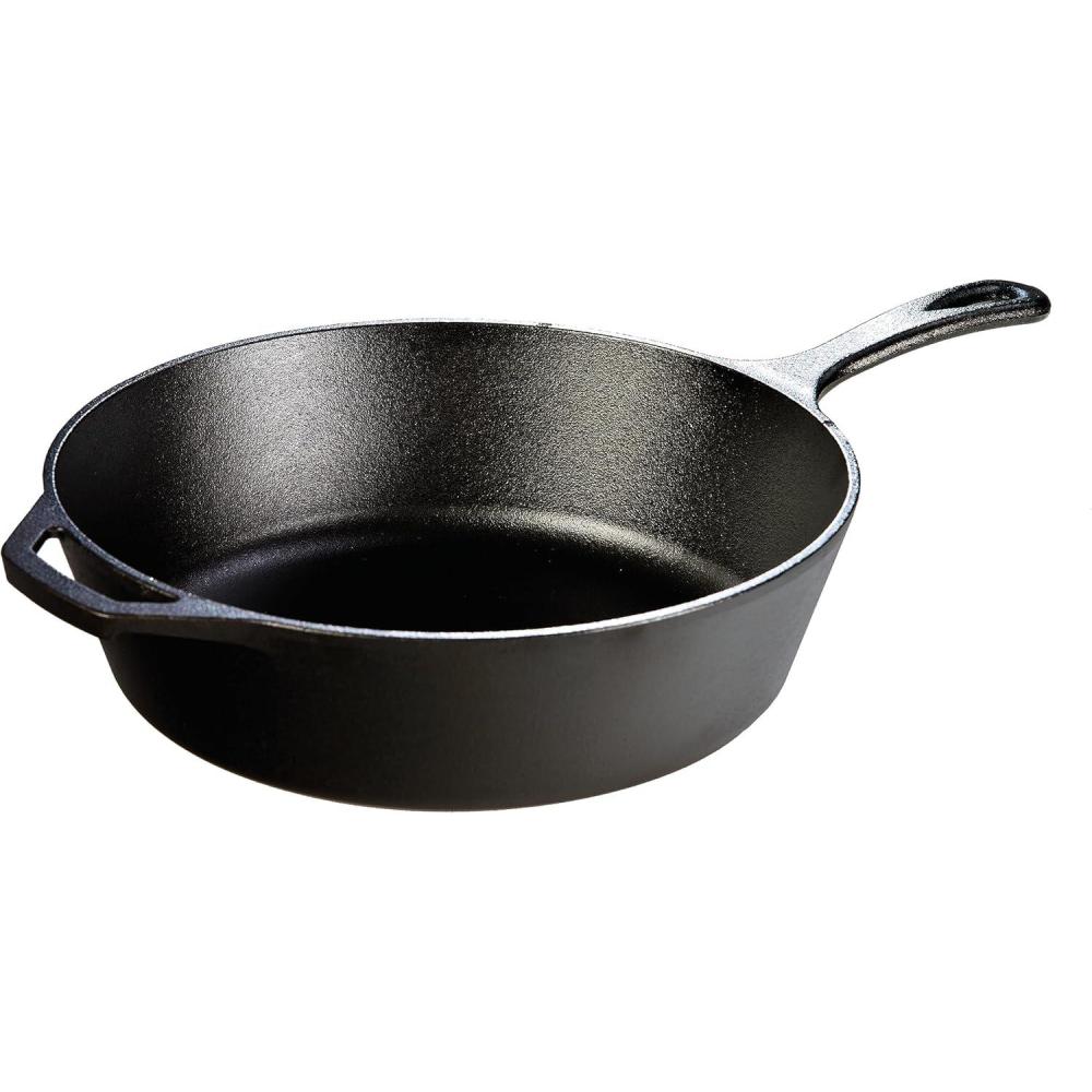 imageLodge 5 Quart PreSeasoned Cast Iron Deep Skillet Signature Teardrop Handle ampamp Assist Handle Use in the Oven on the Stove or Grill or Over a Campfire Black5 Quart