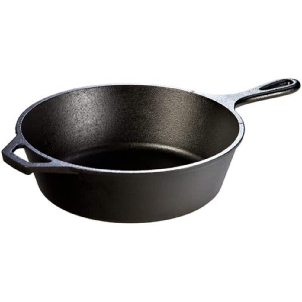 imageLodge 5 Quart PreSeasoned Cast Iron Deep Skillet  Signature Teardrop Handle ampamp Assist Handle  Use in the Oven on the Stove or Grill or Over a Campfire  Black3 Quart