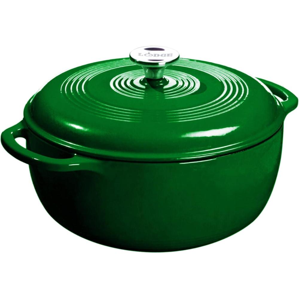 imageLodge 6 Quart Enameled Cast Iron Dutch Oven with Lid Dual Handles Oven Safe up to 500 F or on Stovetop Use to Marinate Cook Bake Refrigerate and Serve Desert SageEvergreen