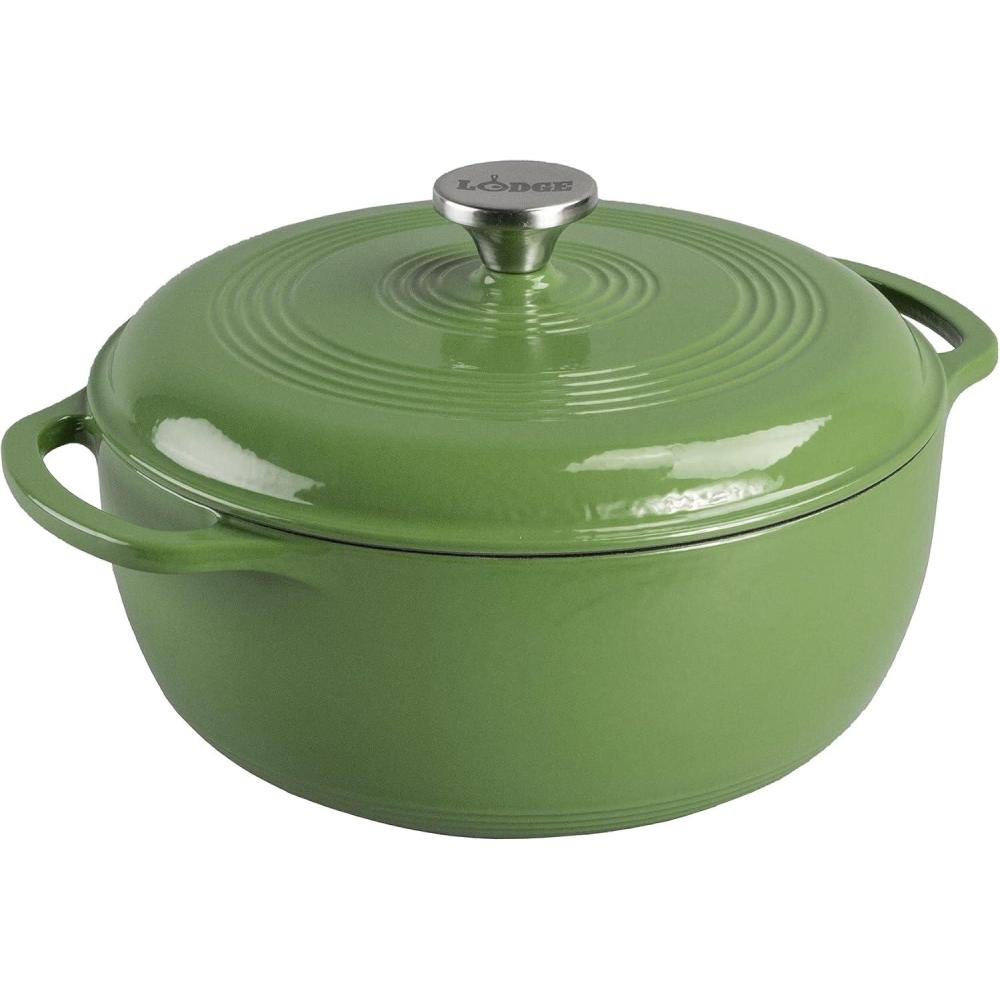 imageLodge 6 Quart Enameled Cast Iron Dutch Oven with Lid Dual Handles Oven Safe up to 500 F or on Stovetop Use to Marinate Cook Bake Refrigerate and Serve Desert SageSpruce