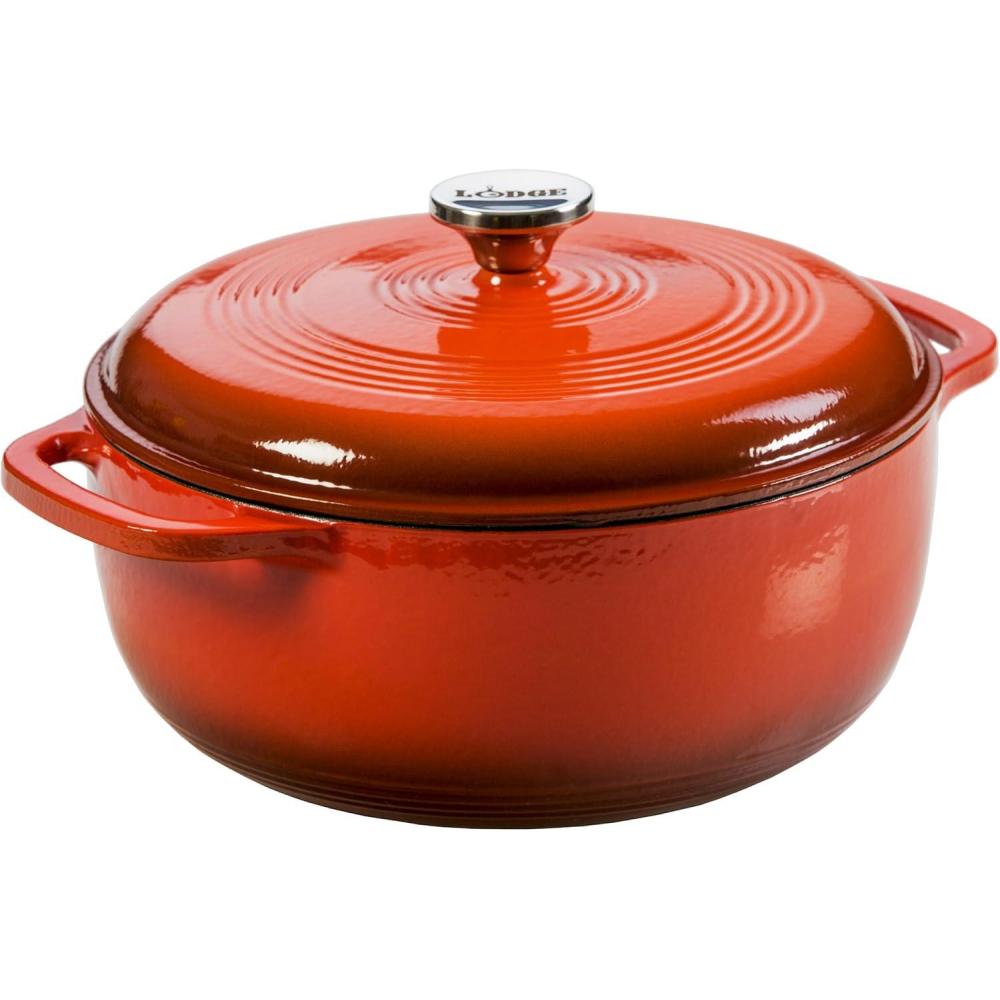 imageLodge 6 Quart Enameled Cast Iron Dutch Oven with Lid Dual Handles Oven Safe up to 500 F or on Stovetop Use to Marinate Cook Bake Refrigerate and Serve Desert SagePoppy