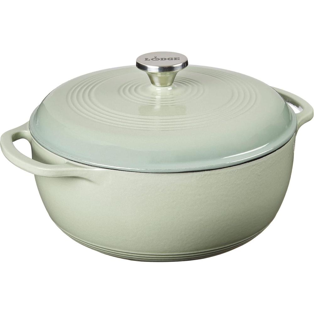 imageLodge 6 Quart Enameled Cast Iron Dutch Oven with Lid Dual Handles Oven Safe up to 500 F or on Stovetop Use to Marinate Cook Bake Refrigerate and Serve Desert SageDesert Sage