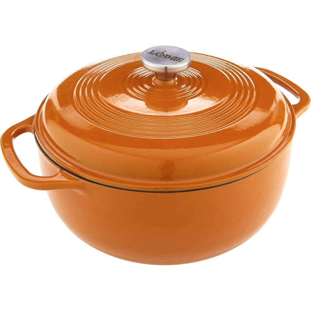 imageLodge 6 Quart Enameled Cast Iron Dutch Oven with Lid Dual Handles Oven Safe up to 500 F or on Stovetop Use to Marinate Cook Bake Refrigerate and Serve Desert SageApricot