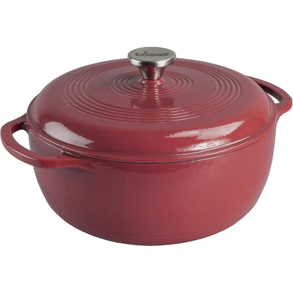 imageLodge 6 Quart Enameled Cast Iron Dutch Oven with Lid Dual Handles Oven Safe up to 500 F or on Stovetop Use to Marinate Cook Bake Refrigerate and Serve Desert SageCranberry